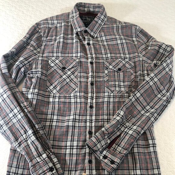 John Rich and Bros Woolrich Black Grey Plaid Button Down Flannel Shirt Size Med - Picture 2 of 10